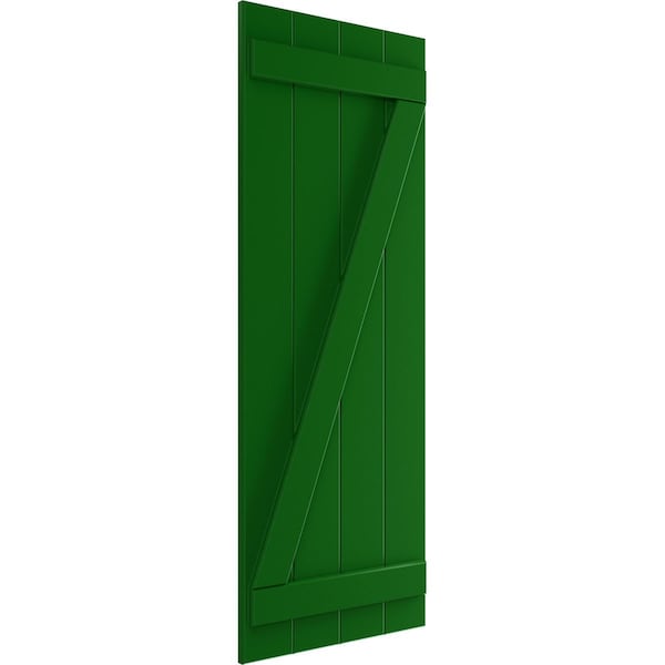 True Fit PVC Four Board Joined Board-n-Batten Shutters W/Z-Bar, Viridian Green , 21 1/2W X 68H